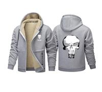 HGABSCKC Mens Tracksuit Pun.ish-er, Thick Warm Fleece Winter Sweatshirt with Hood, Windproof Zip Up Weatshirt, for Hiking Travelling(Light Grey,M)