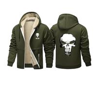 HGABSCKC Mens Tracksuit Pun.ish-er, Thick Warm Fleece Winter Sweatshirt with Hood, Windproof Zip Up Weatshirt, for Hiking Travelling(Deep Green,L)
