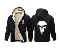 HGABSCKC Mens Tracksuit Pun.ish-er, Thick Warm Fleece Winter Sweatshirt with Hood, Windproof Zip Up Weatshirt, for Hiking Travelling(Black,3XL)