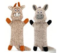 HGB 2 Pack No Stuffing Dog Squeaky Toys, Crinkle Plush Cow & Donkey Chew Toys, Soft Long Lasting Teething Toys for Small Medium Large Dogs, Interactive Indoor Chew Tug Toys