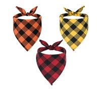 HGB Fall Dog Bandana 3 Pack, Buffalo Plaid, Medium Large Dogs | 23.6 Inch Triangle Dog Scart for Fall Halloween Thanksgiving, Orange/Yellow/Red Plaid, Adjustable Bib for Medium & Large Dog