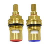 HGB Pair of Replacement Brass Ceramic Disc Stem Cartridge, Faucet Valve, Quarter Turn, 1/2" X 53mm x 12mm Spline Length, 20 Teeth