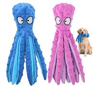 HGB Squeaky Dog Toys, Octopus No Stuffing Crinkle Plush Pet Training and Entertaining, Durable Interactive Chew Toys for Puppy Teething, Small, Medium, and Large Dogs, 2 Pack