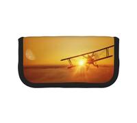 Hgbbdyyjj Aircraft Plane at Sunset Extra Large Canvas Pencil Case - Dual Zipper Makeup & Stationery Organizer Bag