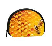 Hgbbdyyjj Bee On Honeycomb Mini Shell Coin Purse - Compact Zippered Wallet For Coins, Keys & Small Items