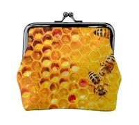 Hgbbdyyjj Bee On Honeycomb Personalised Unisex Printed Coin Purse - Premium Microfibre Leather Wallet With Snap Closure