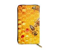 Hgbbdyyjj Bee On Honeycomb Premium Long Wallet For Women - Pu Leather Zip Around Purse With 12 Card Slots & Coin Pocket