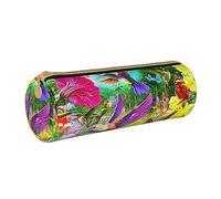 Hgbbdyyjj Birds Flowers Butterfly Personalised Printed Multi-Functional Large Capacity Round Leather Stationery Storage Bag