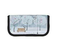 Hgbbdyyjj Birds in The Park On A Snowy Day Extra Large Canvas Pencil Case - Dual Zipper Makeup & Stationery Organizer Bag