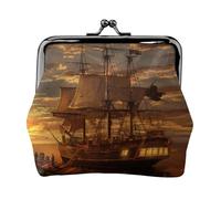 Hgbbdyyjj Boat At Dusk Personalised Unisex Printed Coin Purse - Premium Microfibre Leather Wallet With Snap Closure