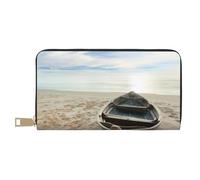 Hgbbdyyjj Boat On The Beach Premium Long Wallet for Men and Women - Zip Wallet in Pu Leather with 12 Card Slots and Coin Pocket