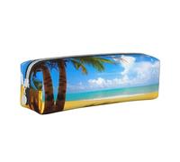 Hgbbdyyjj Clouds and Palm Trees Beaches Crossgrain PVC Leather Pencil Case - Printed Zipper Organizer for Pens & Small Items