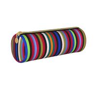 Hgbbdyyjj Colored Stripes Personalised Printed Multi-Functional Large Capacity Round Leather Stationery Storage Bag