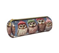 Hgbbdyyjj Cute Christmas Owls On Branch Personalised Printed Multi-Functional Large Capacity Round Leather Stationery Storage Bag