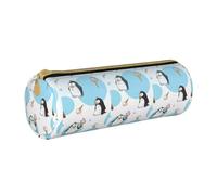 Hgbbdyyjj Cute Penguins Personalised Printed Multi-Functional Large Capacity Round Leather Stationery Storage Bag