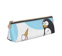 Hgbbdyyjj Cute Penguins Personalised Printed Multi-Functional Large Capacity Triangular Leather Stationery Storage Bag