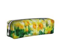 Hgbbdyyjj Daffodil Flower Crossgrain PVC Leather Pencil Case - Printed Zipper Organizer for Pens & Small Items