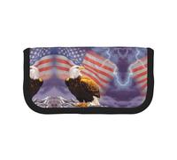 Hgbbdyyjj Eagle with USA Flag Extra Large Canvas Pencil Case - Dual Zipper Makeup & Stationery Organizer Bag