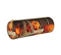 Hgbbdyyjj Fall Pumpkin Personalised Printed Multi-Functional Large Capacity Round Leather Stationery Storage Bag