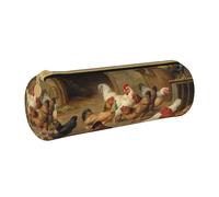 Hgbbdyyjj Farm Chickens Personalised Printed Multi-Functional Large Capacity Round Leather Stationery Storage Bag