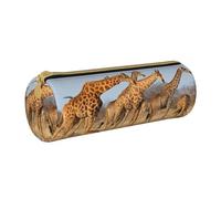 Hgbbdyyjj Giraffes Family Personalised Printed Multi-Functional Large Capacity Round Leather Stationery Storage Bag