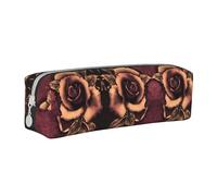 Hgbbdyyjj Gothic Rose Crossgrain PVC Leather Pencil Case - Printed Zipper Organizer for Pens & Small Items