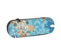 Hgbbdyyjj Greece Map Personalised Printed Multi-Functional Waterproof Pen Pouch Cosmetic Bag with Flap Design