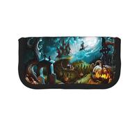 Hgbbdyyjj Halloween Pumpkin Graveyard Extra Large Canvas Pencil Case - Dual Zipper Makeup & Stationery Organizer Bag