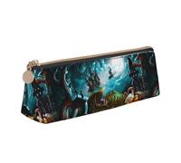 Hgbbdyyjj Halloween Pumpkin Graveyard Personalised Printed Multi-Functional Large Capacity Triangular Leather Stationery Storage Bag