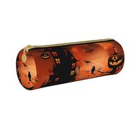 Hgbbdyyjj Happy Halloween Personalised Printed Multi-Functional Large Capacity Round Leather Stationery Storage Bag