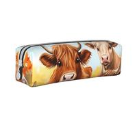 Hgbbdyyjj Highland Cow Crossgrain PVC Leather Pencil Case - Printed Zipper Organizer for Pens & Small Items