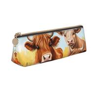 Hgbbdyyjj Highland Cow Personalised Printed Multi-Functional Large Capacity Triangular Leather Stationery Storage Bag