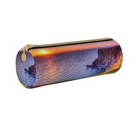 Hgbbdyyjj Ireland Sunset Seascape Personalised Printed Multi-Functional Large Capacity Round Leather Stationery Storage Bag