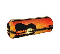 Hgbbdyyjj Lake Guitar Reflection Personalised Printed Multi-Functional Large Capacity Round Leather Stationery Storage Bag