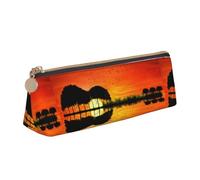 Hgbbdyyjj Lake Guitar Reflection Personalised Printed Multi-Functional Large Capacity Triangular Leather Stationery Storage Bag