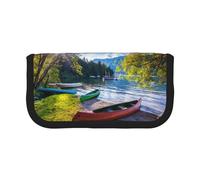 Hgbbdyyjj Lake with Boats Canoes Park Extra Large Canvas Pencil Case - Dual Zipper Makeup & Stationery Organizer Bag