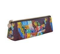 Hgbbdyyjj License Plate Map Personalised Printed Multi-Functional Large Capacity Triangular Leather Stationery Storage Bag