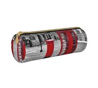 Hgbbdyyjj London Red Telephone Booth Personalised Printed Multi-Functional Large Capacity Round Leather Stationery Storage Bag