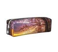 Hgbbdyyjj Lonely Bench Sunset Crossgrain PVC Leather Pencil Case - Printed Zipper Organizer for Pens & Small Items