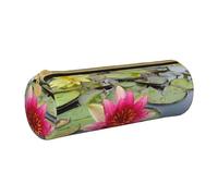 Hgbbdyyjj Lotus Flower Personalised Printed Multi-Functional Large Capacity Round Leather Stationery Storage Bag