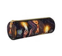 Hgbbdyyjj Magic Witch Witchcraft Bohemian Drawing Personalised Printed Multi-Functional Large Capacity Round Leather Stationery Storage Bag