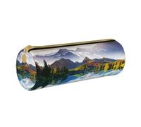 Hgbbdyyjj Mountain View Sunny Day Nature Personalised Printed Multi-Functional Large Capacity Round Leather Stationery Storage Bag