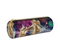 Hgbbdyyjj Night London Tower Bridge Personalised Printed Multi-Functional Large Capacity Round Leather Stationery Storage Bag