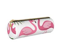 Hgbbdyyjj Palm Leaf and Flamingos Couple Personalised Printed Multi-Functional Large Capacity Round Leather Stationery Storage Bag