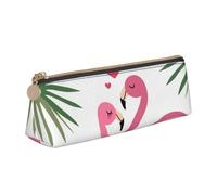 Hgbbdyyjj Palm Leaf and Flamingos Couple Personalised Printed Multi-Functional Large Capacity Triangular Leather Stationery Storage Bag