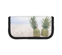Hgbbdyyjj Pineapple Painting Extra Large Canvas Pencil Case - Dual Zipper Makeup & Stationery Organizer Bag