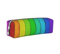 Hgbbdyyjj Rainbow Colored Wood Background Crossgrain PVC Leather Pencil Case - Printed Zipper Organizer for Pens & Small Items
