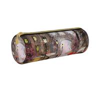 Hgbbdyyjj Rainy Street in Paris Personalised Printed Multi-Functional Large Capacity Round Leather Stationery Storage Bag