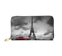 Hgbbdyyjj Red Car in Front of The Eiffel Tower Premium Long Wallet for Men and Women - Zip Wallet in Pu Leather with 12 Card Slots and Coin Pocket