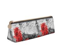 Hgbbdyyjj Red London Street Personalised Printed Multi-Functional Large Capacity Triangular Leather Stationery Storage Bag